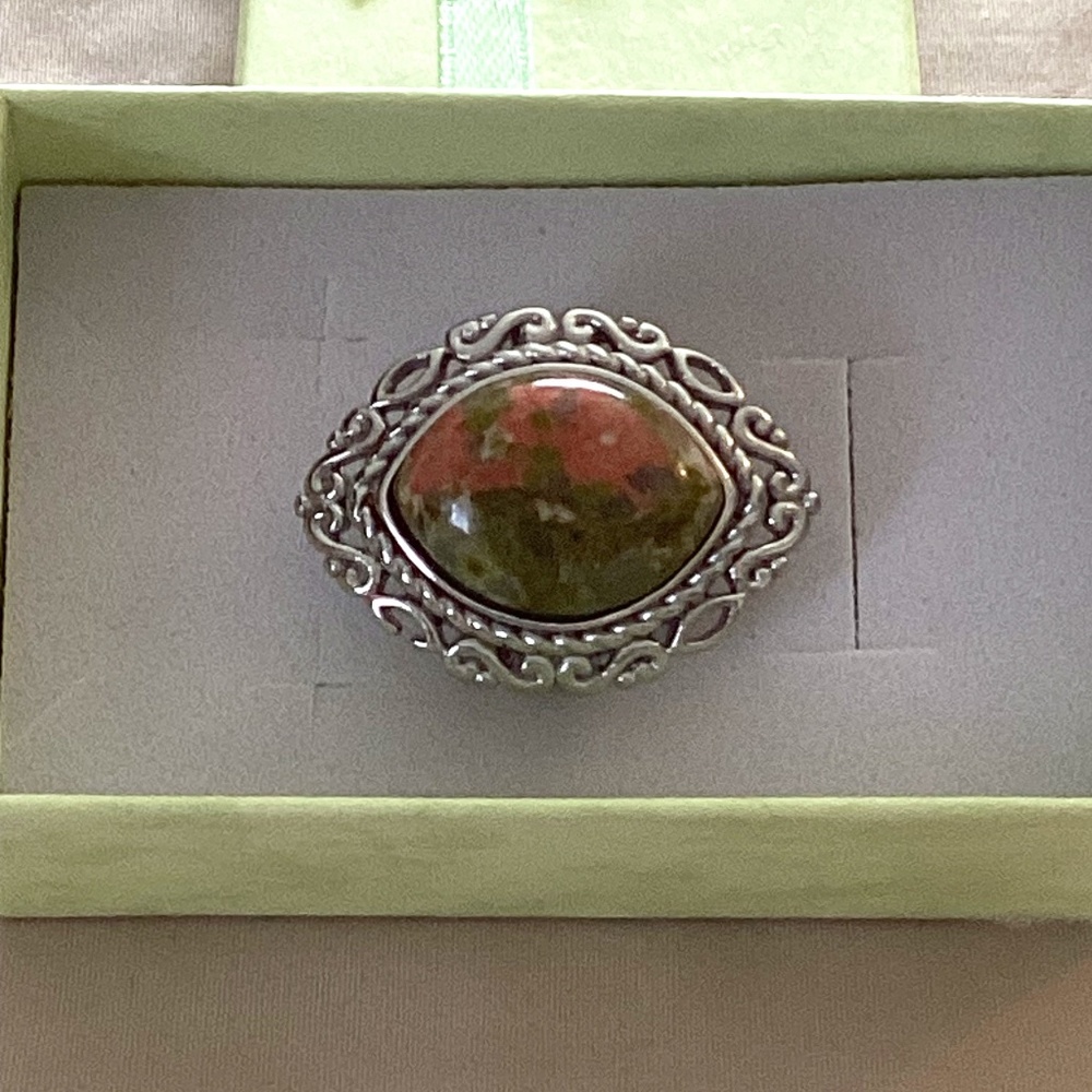 925 Sterling Silver Ring, Genuine Unakite, Artisan Crafted NWOT